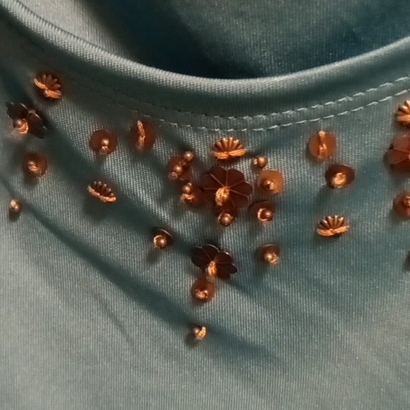 FINAL PRICE alfred dunner teal sheer 2-pc jacket set w brown trim & buttons 14 - Picture 8 of 12